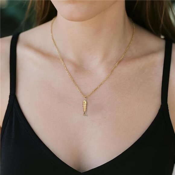 Gold Fish Charm Necklace | Exquisite Pendant Jewelry for Women - Picture 4 of 5